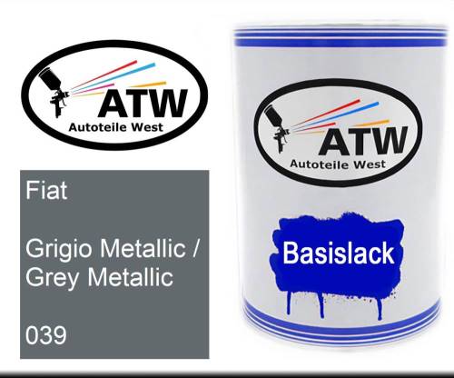 Fiat, Grigio Metallic / Grey Metallic, 039: 500ml Lackdose, von ATW Autoteile West.